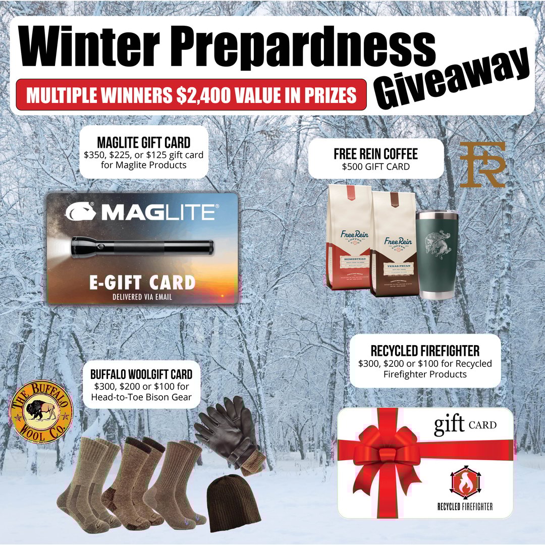 WIN Maglite, Buffalo Wool Co, Recycled Firefighter & Free Rein Coffee Co Gift Cards